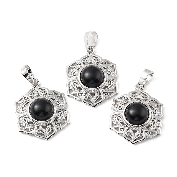 

PandaHall Natural Obsidian Pendants, with Rack Plating Brass Findings, Cadmium Free & Lead Free, Flower, 29.5x22.5x7.5~8.5mm, Hole: 7.5x5mm...