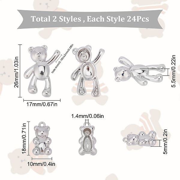 

PandaHall SUNNYCLUE 1 Box 48Pcs 2 Styles Teddy Bear Charms Bear Charm Bulk Cute Animal Charms Hanging Cartoon Silver Metal Charm for...