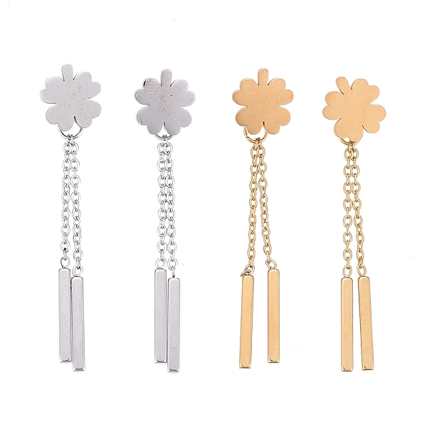 

PandaHall 304 Stainless Steel Chain Tassel Earrings, with Ear Nuts, Bar & Clover, Mixed Color, 47mm, Pin: 0.7mm 304 Stainless Steel Clover