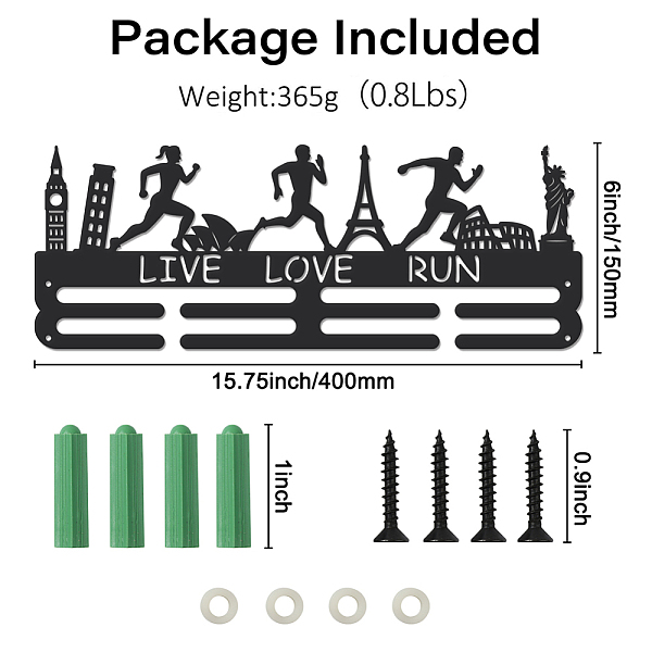 

PandaHall Sports Theme Iron Medal Hanger Holder Display Wall Rack, with Screws, Running Pattern, 150x400mm Iron Sports Black