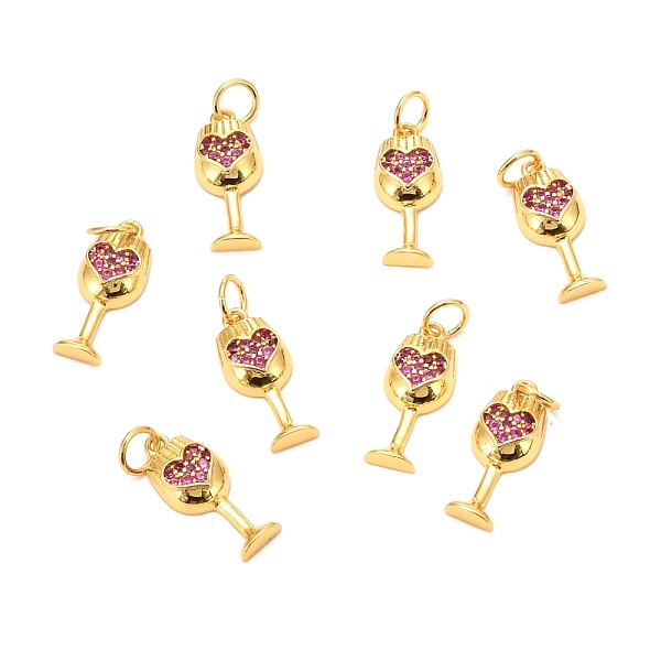 

PandaHall Brass Micro Pave Fuchsia Cubic Zirconia Pendants, Long-Lasting Plated, Wine Glass, Real 18K Gold Plated, 16x7x3mm, Hole: 3.5mm..., Pink