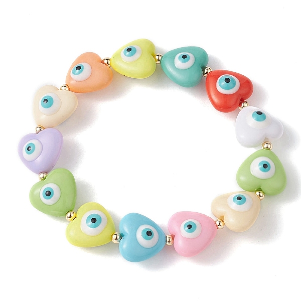 

PandaHall Resin Heart with Evil Eye Beaded Stretch Bracelets, Colorful, Inner Diameter: 2-1/8 inch(5.3cm) Resin Heart Multicolor