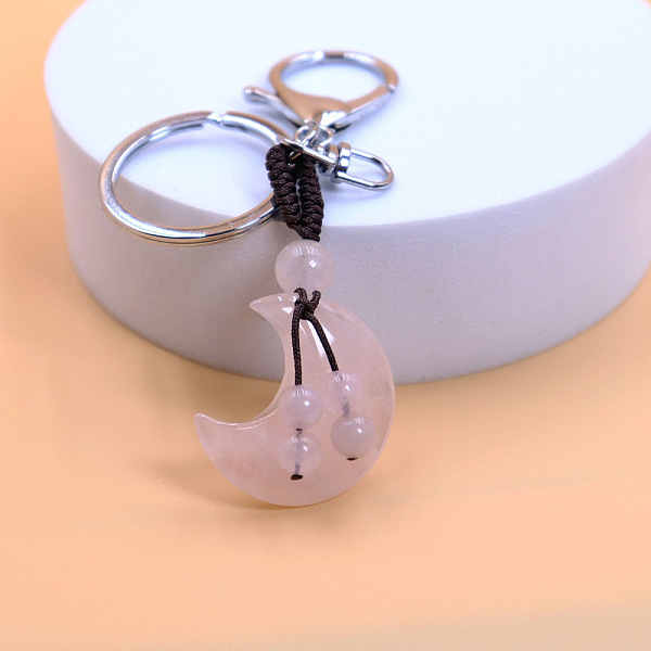 

PandaHall Natural Rose Quartz Charms Keychains, Moon, 3cm Rose Quartz Moon