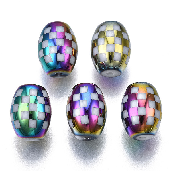 

PandaHall Electroplate Glass Beads, Barrel with Grid Pattern, Colorful, 11x8mm, Hole: 1.2mm, about 200pcs/bag Glass Others