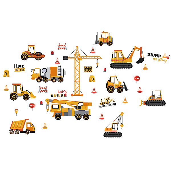 

PandaHall SUPERDANT City Construction Cartoon Decals Wall Stickers Truck Car Excavator Decor Vinyl Wall Decor Stickers DIY Wall Art Wall..., Yellow
