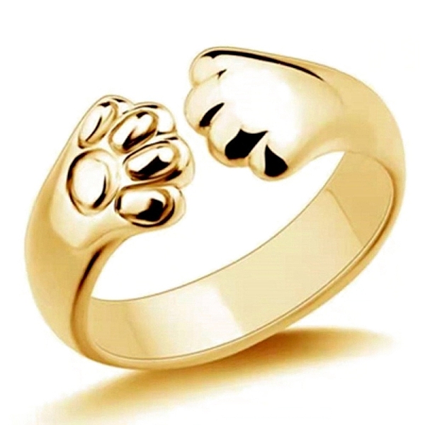 

PandaHall Alloy Bear Paw Print Open Cuff Ring for Women, Golden Alloy