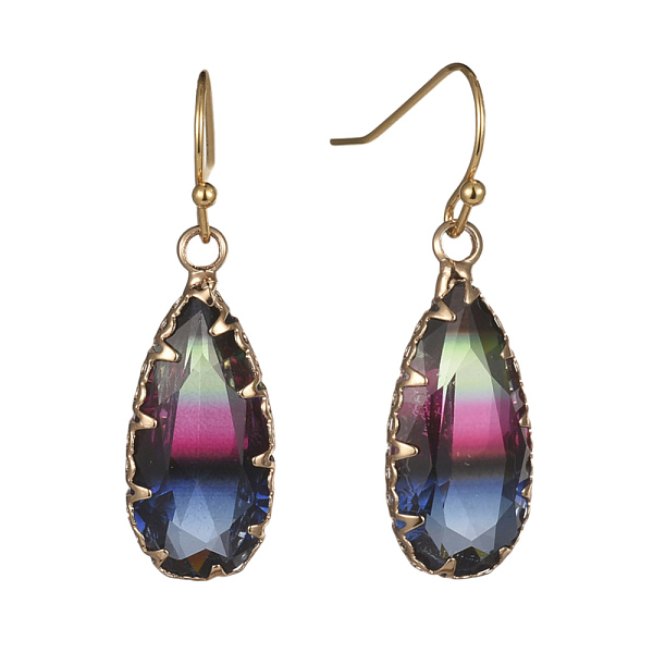 

PandaHall Glass Dangle Earring Sets, with Real 18K Gold Plated Brass Earring Hooks and Cardboard Packing Box, teardrop, & Rhombus &..., Multicolor