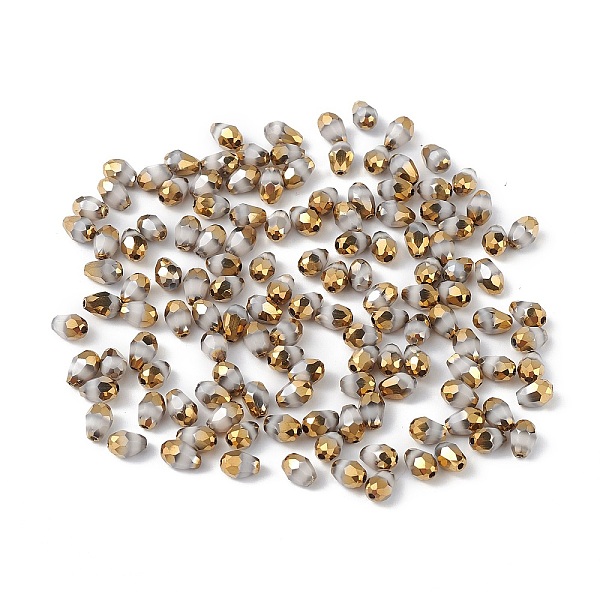 

PandaHall Electroplate Glass Beads, Half Golden Plated, Faceted, Teardrop, White, 6x4x4mm, Hole: 1mm, about 500pcs/bag Glass Teardrop White