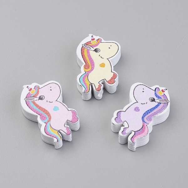 

PandaHall Printed Natural Wooden Beads, Dyed, Unicorn, Mixed Color, 30x18x5.5mm, Hole: 1.5mm Wood Unicorn Multicolor