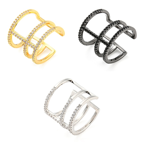 

PandaHall Brass Triple Lines Open Cuff Ring with Cubic Zirconia, Lead Free & Cadmium Free, Mixed Color, Inner Diameter: 16.2~16.4mm...