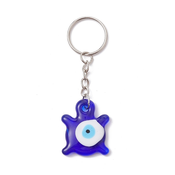 

PandaHall Blue Glass Evil Eye PendantS Keychains, with Iron Split Key Rings, Turtle, 8.95cm Glass Turtle Blue