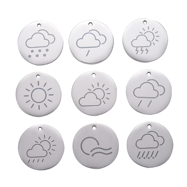

PandaHall 9 Style 304 Stainless Steel Weather Pendants, Laser Cut, Flat Round, Stainless Steel Color, 20mm, 1pc/style, 9pcs/box 304...