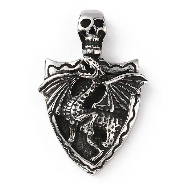 

PandaHall 304 Stainless Steel Pendants, Skull & Dragon Charm, Antique Silver, 48x31x13mm, Hole: 5x3.5mm 304 Stainless Steel Dragon