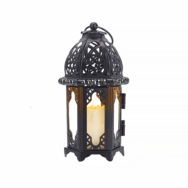 PandaHall Hanging Lantern, Iron Candle Holder for Indoor Outdoor Events Parities and Weddings, Black, 8.25x16cm Iron Black