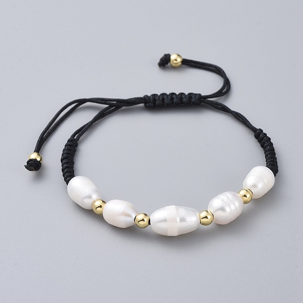 

PandaHall Braided Bead Bracelets, with Natural Cultured Freshwater Pearl Beads, Brass Beads and Nylon Thread, White, 1-1/8 inch~2-7/8 inch...