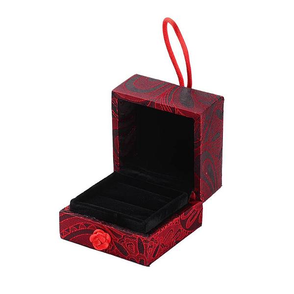 

PandaHall Chinoiserie Embroidered Silk Ring Boxes, with Velvet and Sponge, Square, Indian Red, 70x70x55mm Silk Square Red