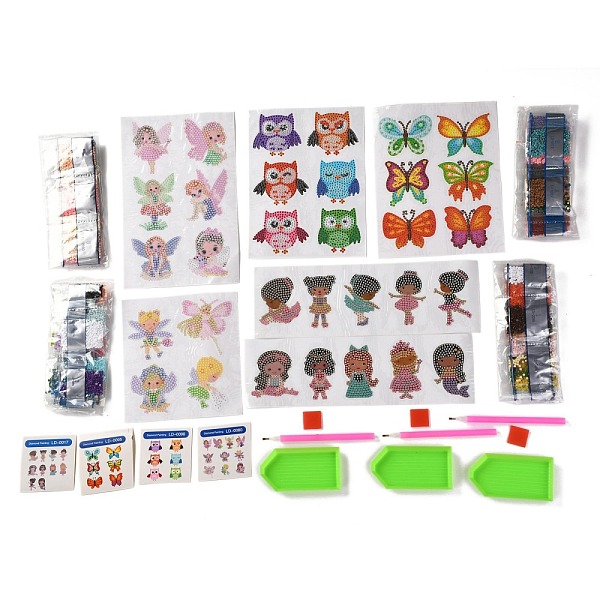 

PandaHall DIY Owl & Butterfly & Girl & Flower Fairy Diamond Painting Stickers Kits For Kids, with Diamond Painting Stickers, Rhinestones..., Multicolor