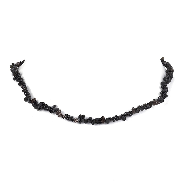 

PandaHall Natural Obsidian Chip Beaded Necklace, Golden, 15.94~15.98 inch(40.5~40.6cm) Obsidian Chip