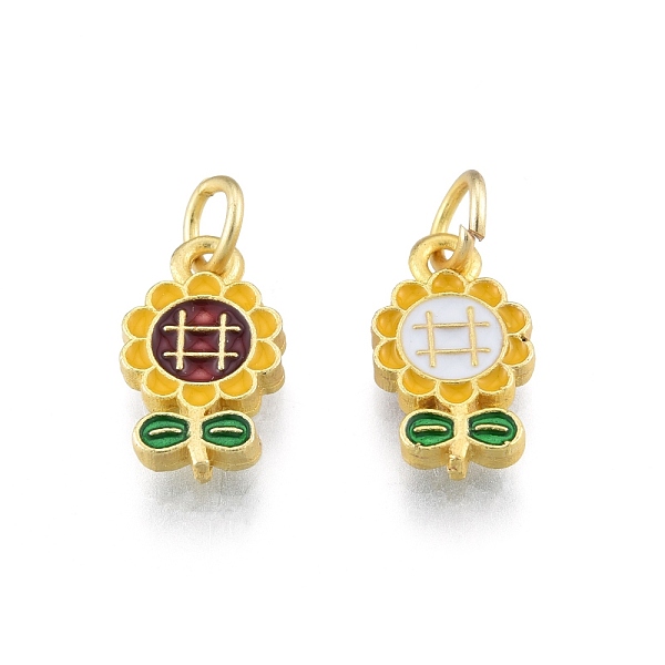 

PandaHall Alloy Enamel Charms, with Jump Rings, Matte Gold Color, Sunflower, Colorful, 13.5x7.5x2mm, Hole: 3mm Alloy+Enamel Flower