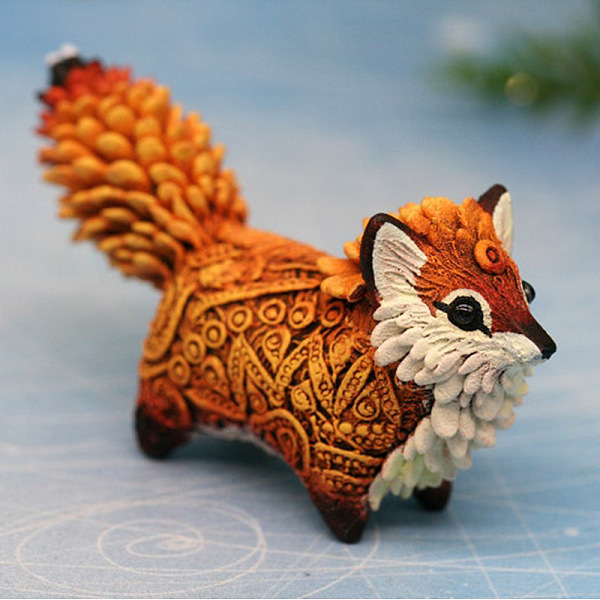 PandaHall Resin Totem Fox Figurines, for Home Desktop Decoration, Chocolate, 35x70x35mm Resin Fox Brown