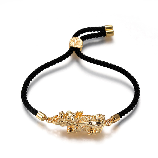 

PandaHall Adjustable Nylon Cord Bracelets, Slider Bracelets, Bolo Bracelets, with Alloy Links and Brass Findings, Pi Xiu, Golden, Black...