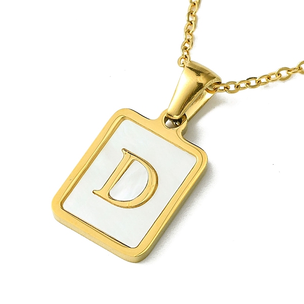 

PandaHall Ion Plating(IP) Rectangle with Initial Letter 304 Stainless Steel Pendant Necklace, white Shell, Real 18K Gold Plated, Letter D...