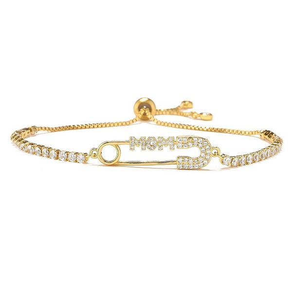 Bracelets coulissants en laiton micro pavé et zircone cubique transparente pour la fête des mères