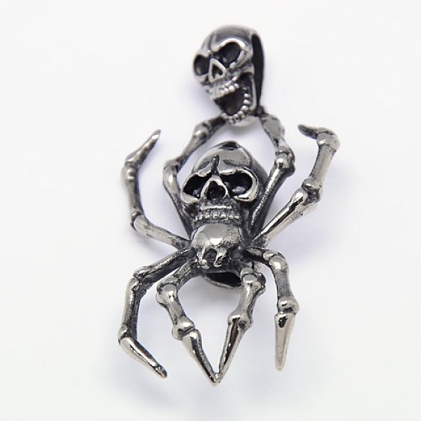

PandaHall Fashionable Retro Halloween Jewelry 304 Stainless Steel Pendants, Spider and Skull, Antique Silver, 64x30~33x9mm, Hole: 5x12mm 304...