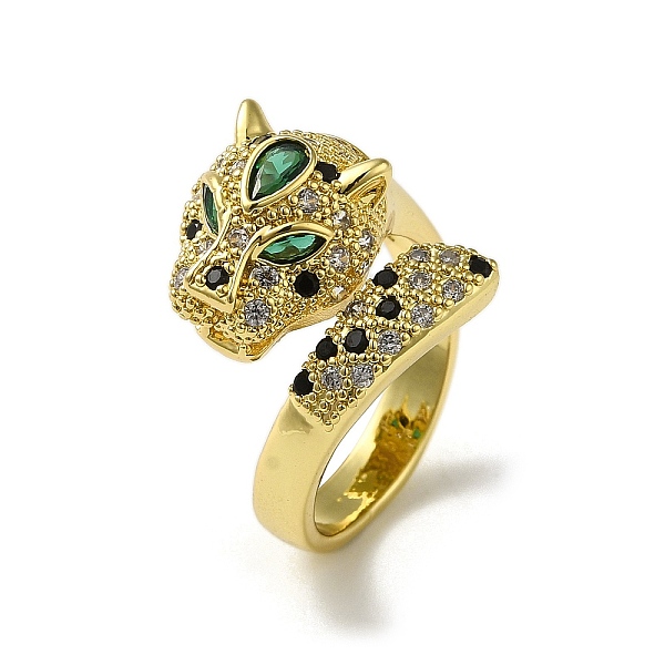 

PandaHall Rack Plating Brass Micro Pave Cubic Zirconia Leopard Finger Ring, Long-Lasting Plated, Cadmium Free & Lead Free, Real 18K Gold..., Green