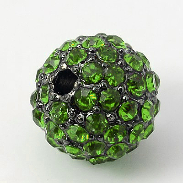 

PandaHall Alloy Rhinestone Beads, Grade A, Round, Gunmetal, Peridot, 10mm, Hole: 2mm Alloy+Rhinestone Round Green