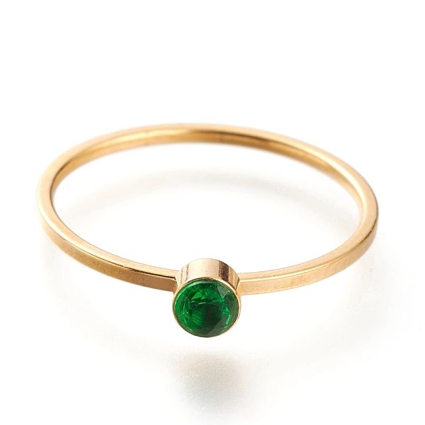 

PandaHall Ion Plating(IP) 304 Stainless Steel Finger Rings, with Rhinestone, Flat Round, Golden, Emerald, US Size 7~7 3/4(17.3~17.9mm) 304..., Green