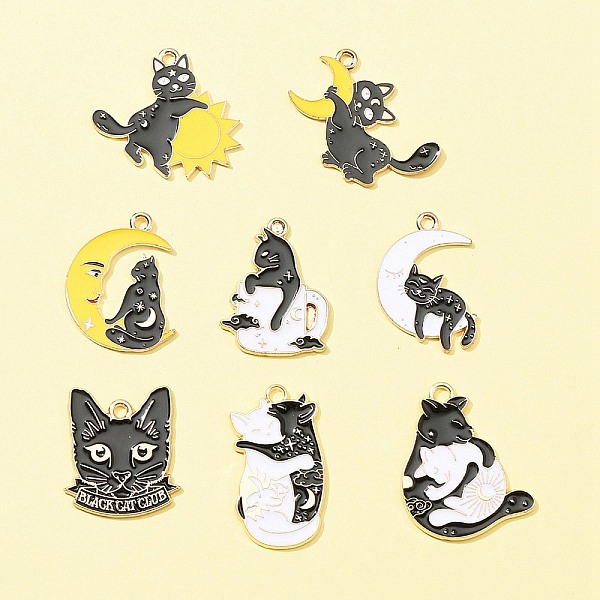 

PandaHall 8Pcs 8 Styles Alloy Enamel Pendants, Cat Charm, Cat Shape, 23~30x17~27.5x1~1.5mm, Hole: 2~2.5mm, 1pc/style Alloy+Enamel Cat Shape..., Black