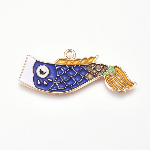 

PandaHall Alloy Enamel Pendants, Koi Fish, Golden, Blue, 19x46x1.5mm, Hole: 2.8mm Alloy+Enamel Fish Blue