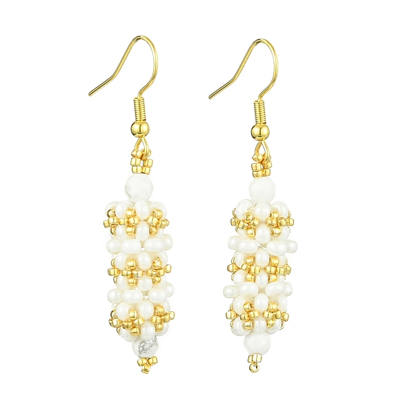 

PandaHall Oval Glass Seed Dangle Earrings, with Natural Howlite Beads, White, 51.5x10.5mm Glass Oval White