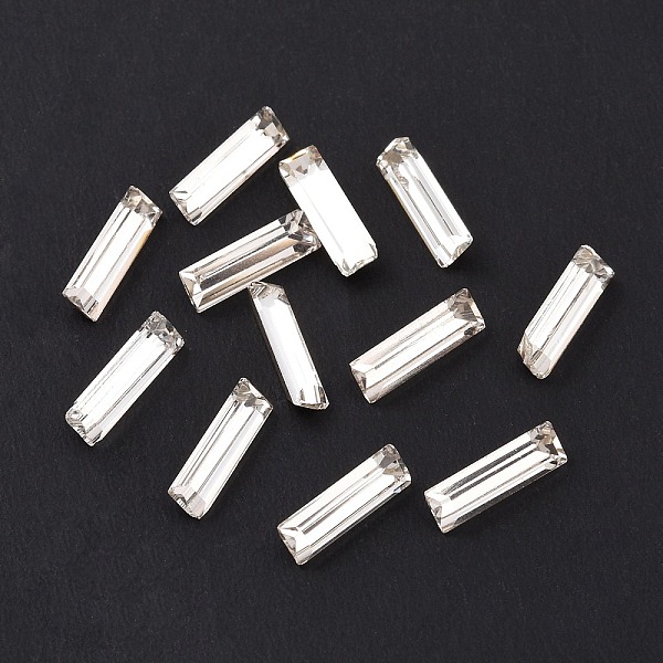 

PandaHall Glass Rhinestone Cabochons, Pointed Back & Silver Back Plated, Rectangle, Crystal, 10x3x2.5mm Glass Rhinestone Rectangle Clear