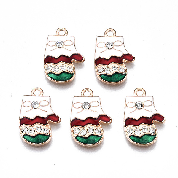 

PandaHall Alloy Enamel Pendants, with Crystal Rhinestone, Christmas, Cadmium Free & Lead Free, Gloves, Light Gold, White, 20x13.5x3mm, Hole...