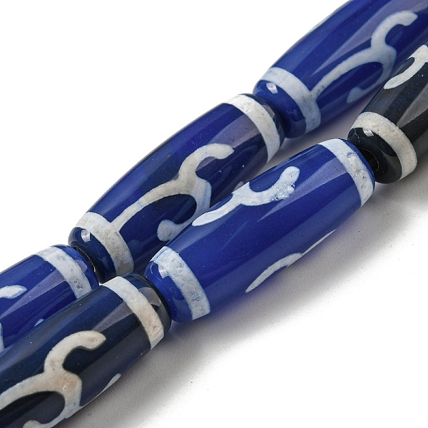 

PandaHall Blue Tibetan Style dZi Beads Strands, Dyed Natural Agate Beads Strands, Drum Shape, Branch, 29~30x10mm, Hole: 1.4mm, about...