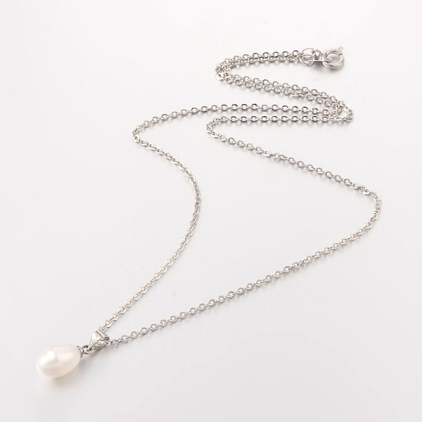 

PandaHall Grade AA Natural Freshwater Pearl Pendant Necklaces, with Brass Cable Chains and Brass Spring Ring Clasps, Platinum, 17.3 inch..., White