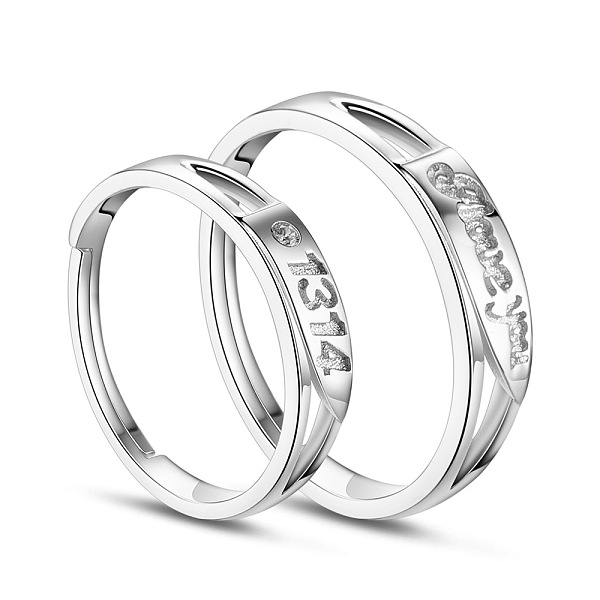 Shegrace Ajustable Rodio Plateado 925 Anillos De Pareja Grabados En Plata De Ley