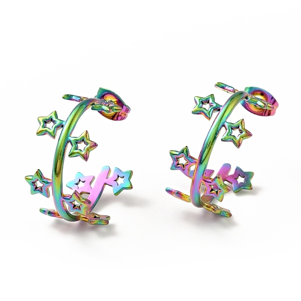 

PandaHall Rainbow Color Star Wrap Stud Earrings, Ion Plating(IP) 304 Stainless Steel Half Hoop Earrings for Women, 20.5x25x11mm, Pin: 0.8mm...