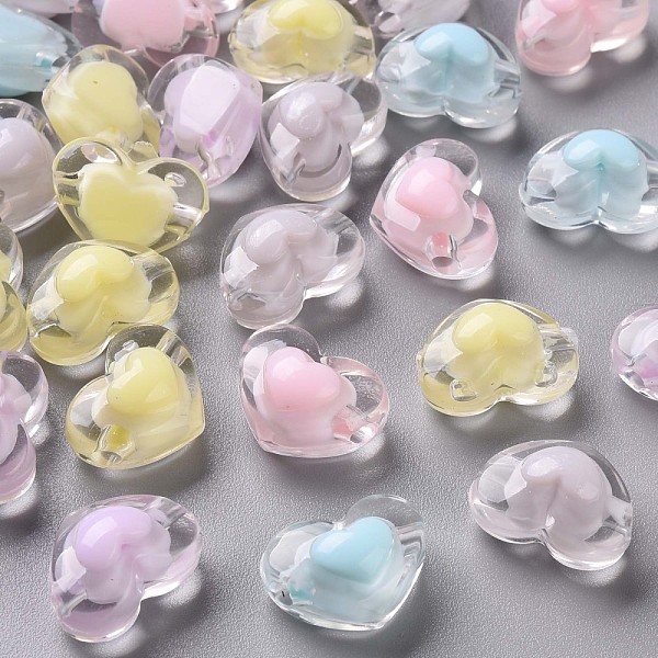 

PandaHall Transparent Acrylic Beads, Bead in Bead, Heart, Mixed Color, 13x17x9.5mm, Hole: 2.5mm Acrylic Heart Multicolor