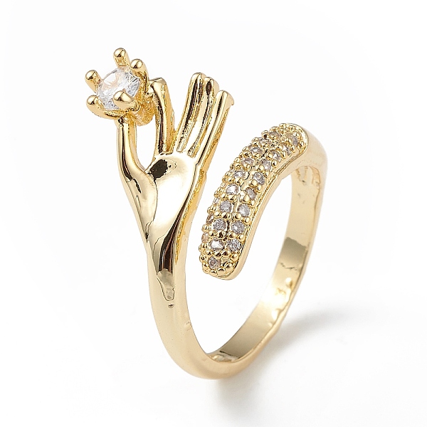 

PandaHall Clear Cubic Zirconia Hand Open Cuff Ring, Rack Plating Brass Jewelry for Women, Lead Free & Cadmium Free, Real 18K Gold Plated...