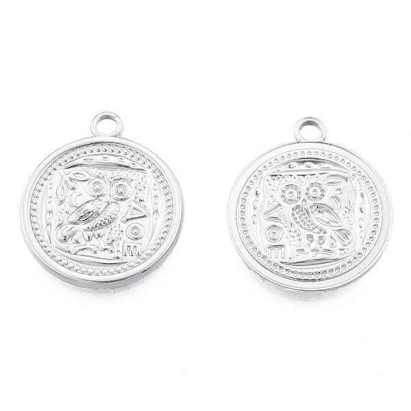 

PandaHall 201 Stainless Steel Pendants, Flat Round with Owl, Stainless Steel Color, 24x20.5x2mm, Hole: 2.5mm 201 Stainless Steel Flat Round