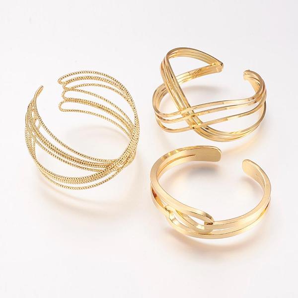

PandaHall Brass Cuff Bangle, Real Gold Plated, Real 18K Gold Plated, 1-7/8 inch~2-1/8 inch(48~55mm) Brass