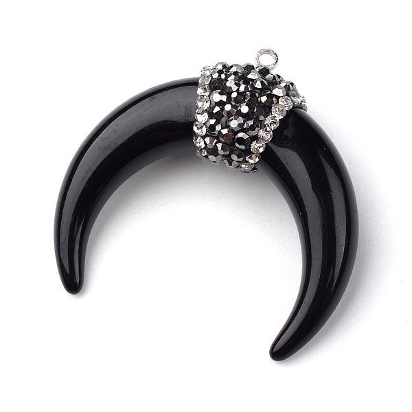 

PandaHall Resin Pendants, with Rhinestones, Ox Horn Shape, Black, 32.5x33.5x11.5mm, Hole: 1.5mm Resin Others Black