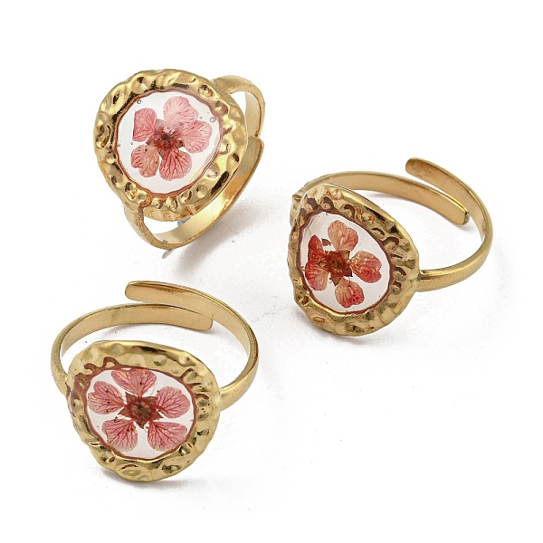 

PandaHall 316 Stainless Steel with Epoxy Resin Ring, Dry Flower Inside, Pink, Inner Diameter: 17mm 316 Surgical Stainless Steel Flower Pink