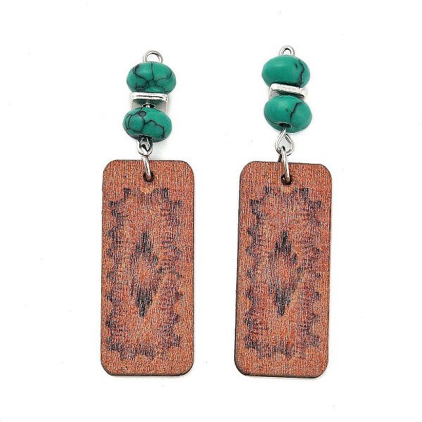 

PandaHall Natural Turquoise with Poplar Wood Big Pendants, Rectangle Charms, 54.5x14.8x7.8mm, Hole: 1.8mm Turquoise Rectangle Brown