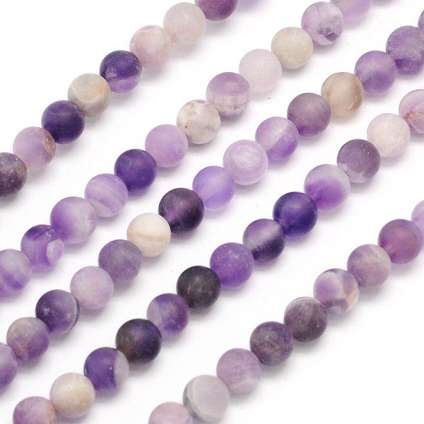 

PandaHall Frosted Round Natural Chevron Amethyst Beads Strands, 6mm, Hole: 1mm, about 65pcs/strand, 15.3 inch Amethyst Round