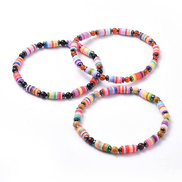 

PandaHall Polymer Clay Heishi Beads Beads Stretch Bracelets, with Natural & Synthetic Mixed Stone Round Beads and Non-Magnetic Synthetic..., Multicolor