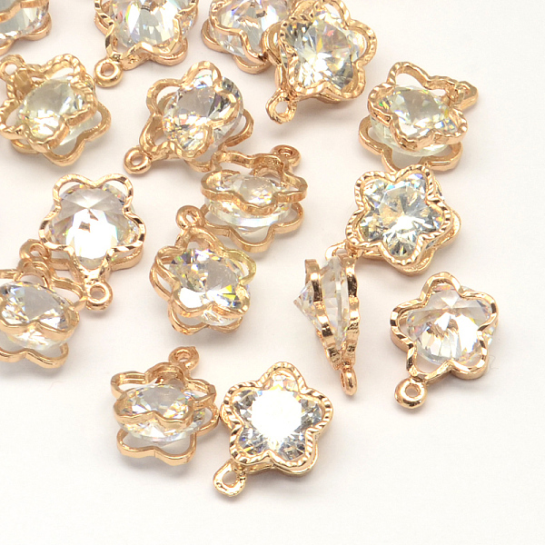 

PandaHall Flower Alloy Charms, with Cubic Zirconia, Light Gold, 12x9x5mm, Hole: 1mm Cubic Zirconia Flower